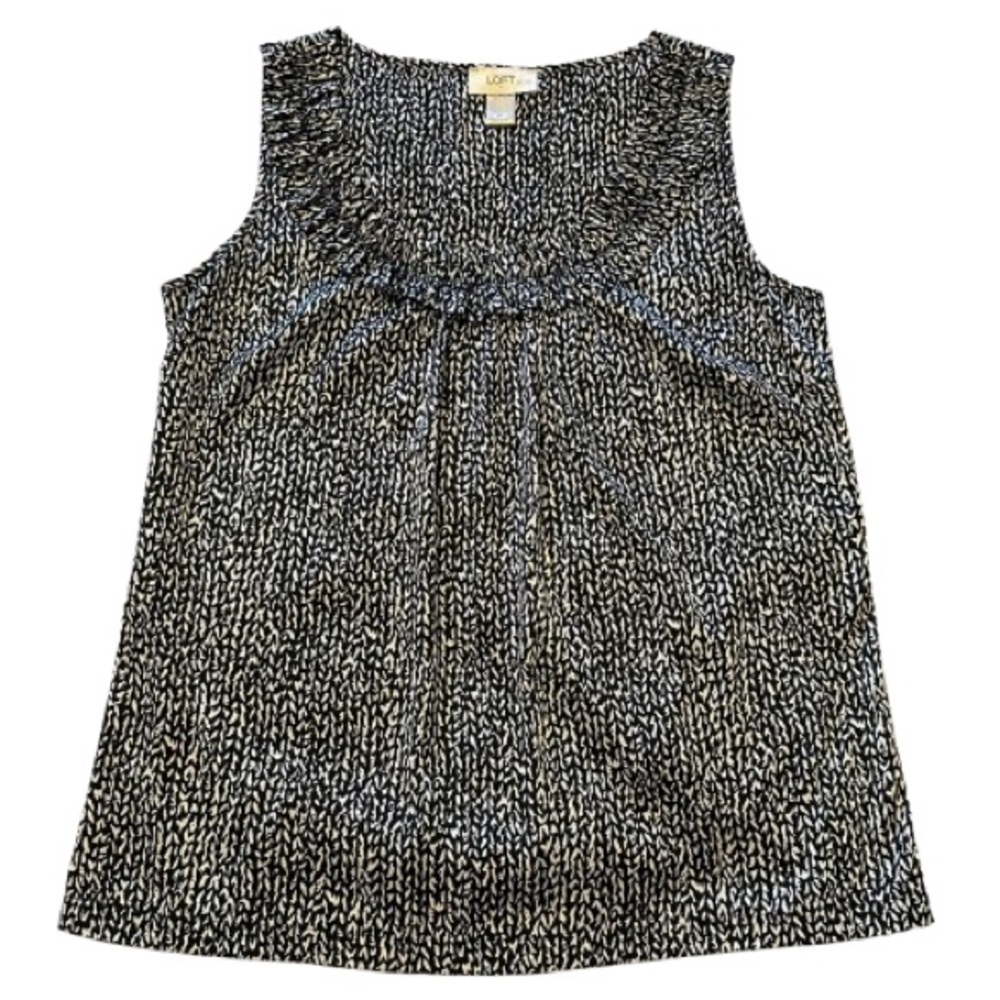 LOFT Petites Sleeveless Blouse Black White Abstract Print Women’s Small Petite